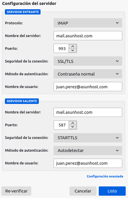 Configuración Manual de correo Thunderbird - Asunhost.com